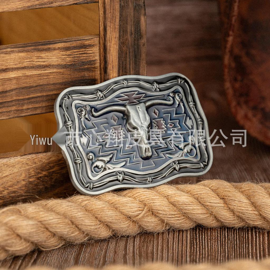 Retro Symmetrical Bull Head Embossed Unisex PU Leather Belt Buckle