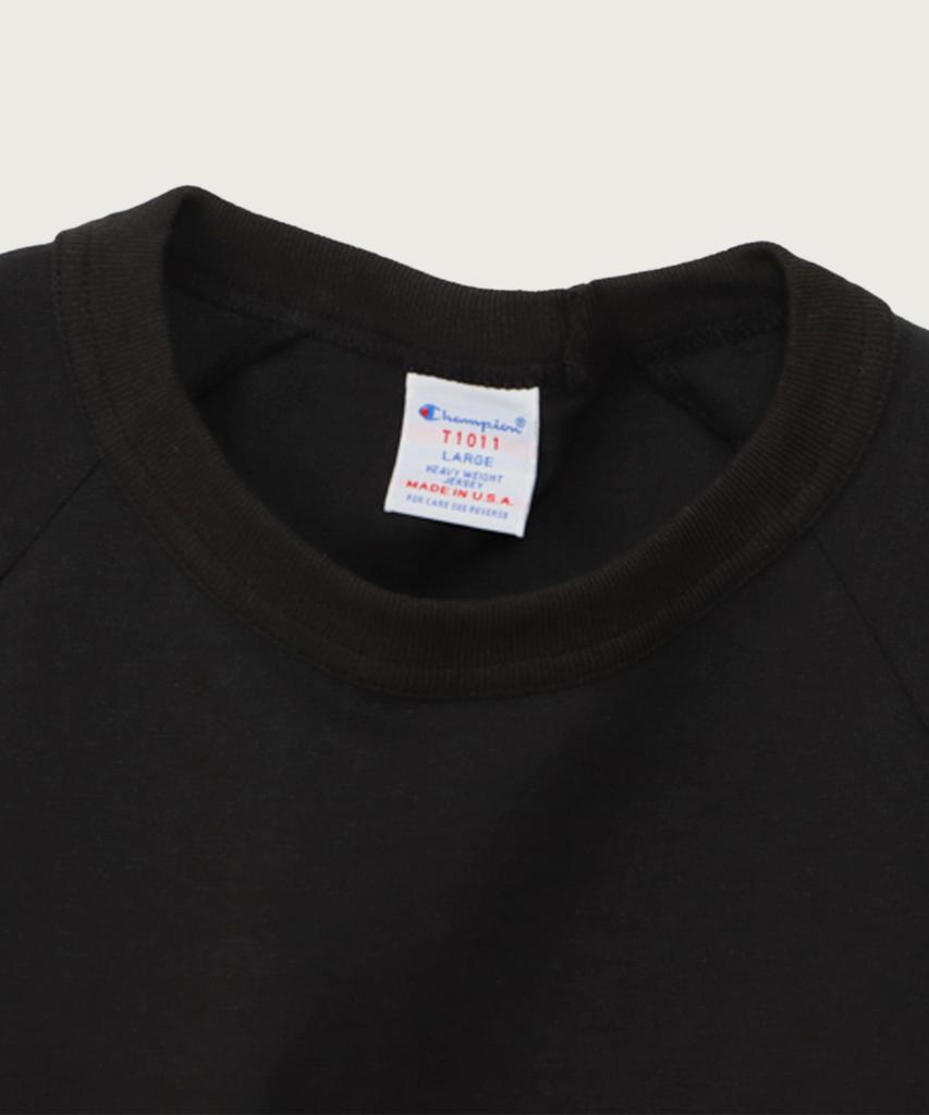 CHAMPION T1011 Heavyweight Raglan 3/4 Sleeve T-Shirt Black (Made In Usa)