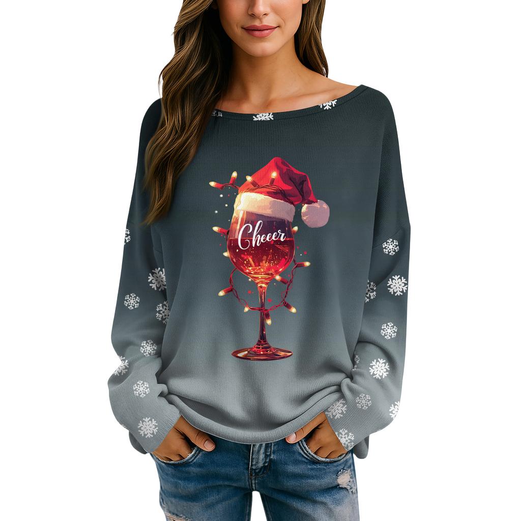 Womens  Fall Sweaters Long Sleeve Print Tops Pullover Sweaters Loose Dressy Casual Basic Clothes