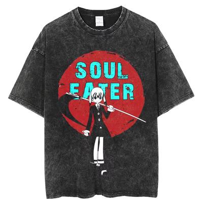 Maglietta Stampata Anime Giapponese Soul Eater Uomo Casual Manga Grafica Magliette Cotone Lavato T-shirt Harajuku Street Vintage