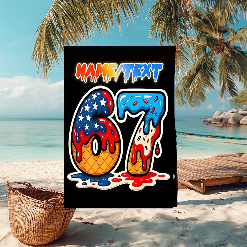 1PC Custom Name American Ice Cream Beach Towel Highly Absorbent And Sand-Resistant Towel for Swimming, Pool, Yoga, And Travel Lightweight