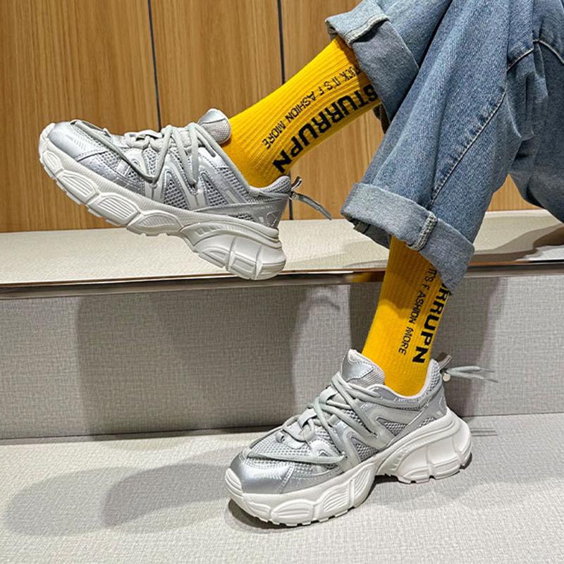 Casual Ladies Fitness Versatile Thick-soled Mesh Breathable Shoe Fashion Thick Sole Mesh Breathable Height Increasing Tenis Shoe