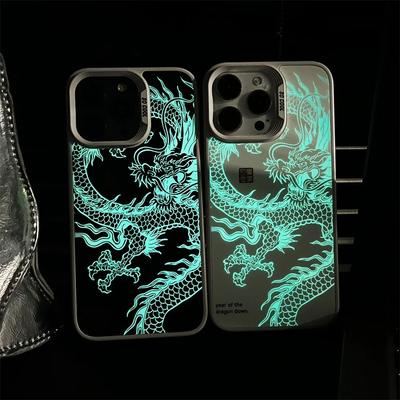 Fad Luminous Dragon Pattern Phone Case for iPhone 16 14 13 12 11 15 Pro Max Shockproof Anti-Drop Glow In The Dark Cover