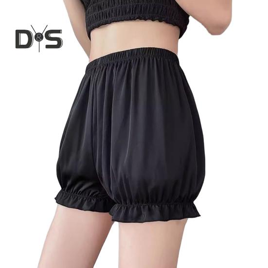 

Женские шаровары в стиле Лолита из ледяного шелка с оборками и тыквенными шортами с эластичной резинкой на талии, мини-боксеры, защитные брюки чёрный