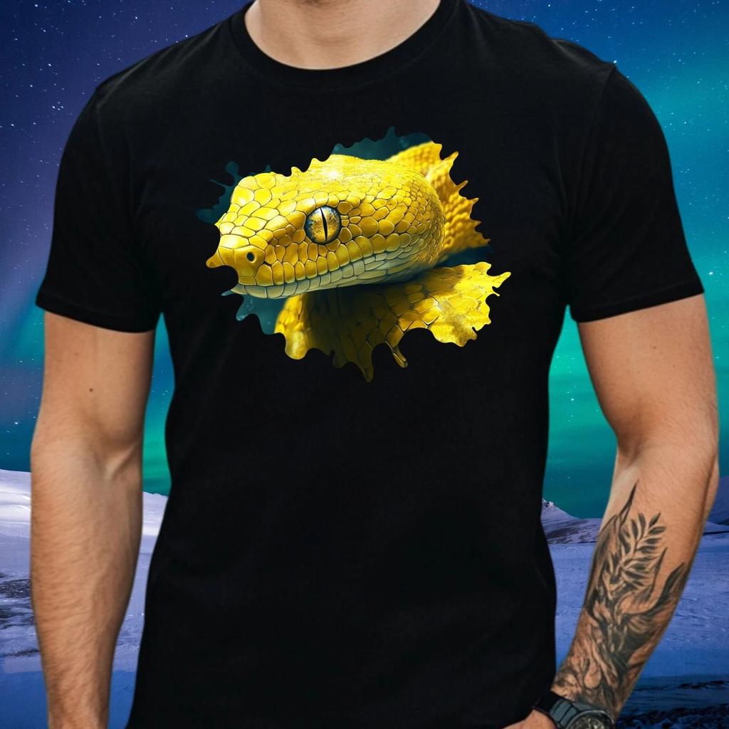 T-Shirt Herren Große gelbe Schlange Motiv Baumwolle Größe S bis 5XL
