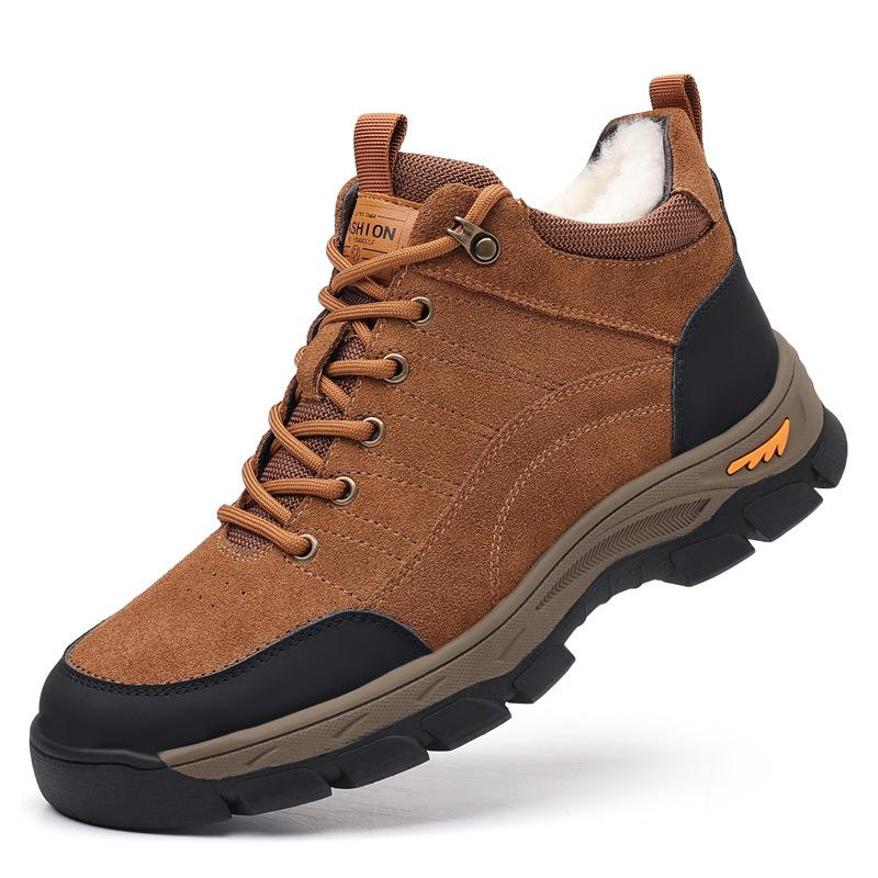 Winter Anti-velvet Cowhide Men's Cotton Shoes Outdoor Velvet High-top Leather Wool Warm Men's Casual Northeast Men's Shoes