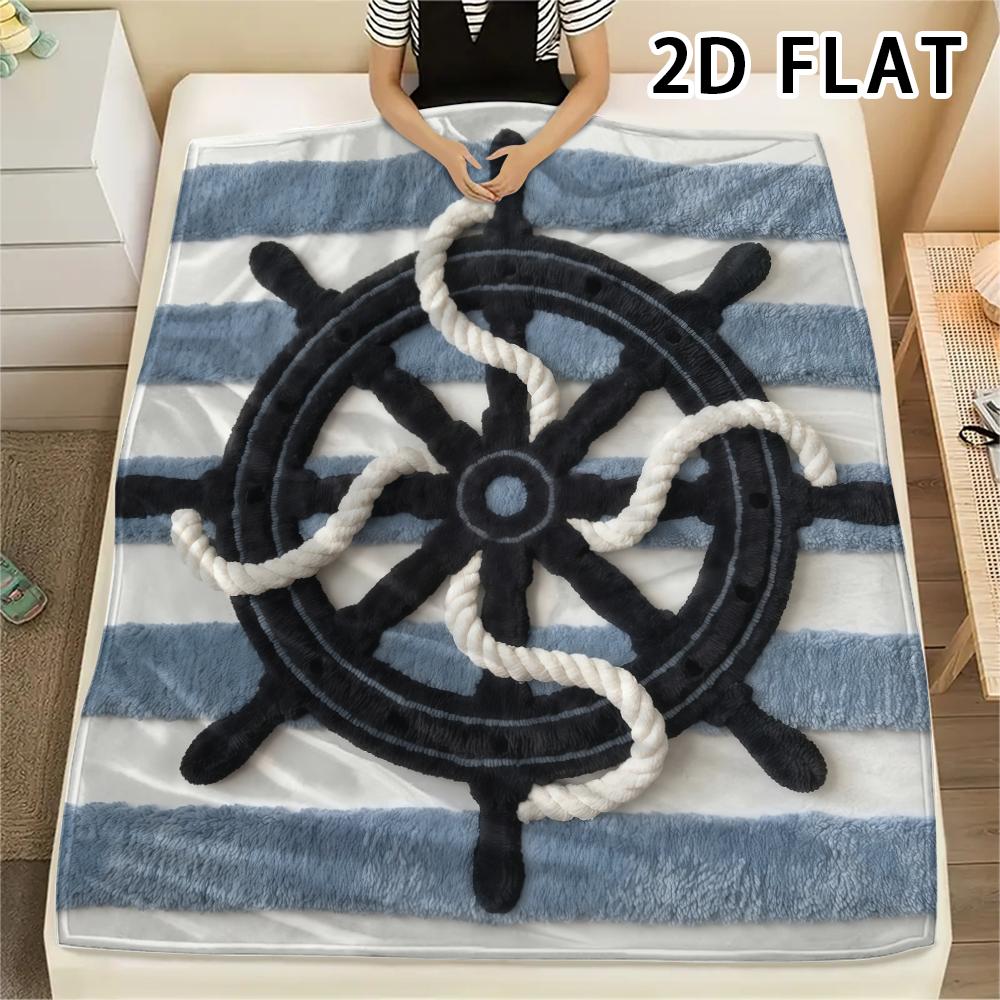 1Pc 2D FLAT Red Stripe Marine Print Flannel Blanket,High quality Comfortable for All Seasons,Home Decor,Warmth and Comfort,Perfect for Christmas Gifts