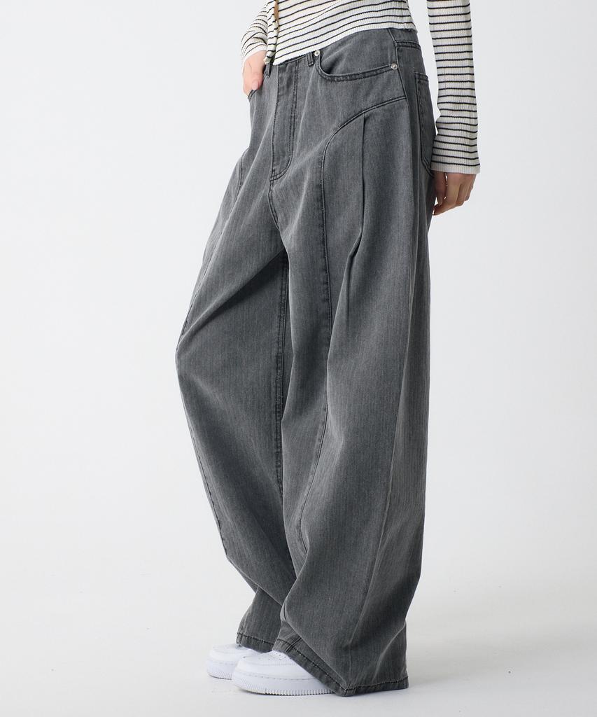 UNKNOWN PLANET Side Cut Tuck Pleat Wide Pigment Cotton Pants Gray