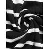 Women Summer Sleeveless Backless Black White Striped Slit High Waist Bodycon Long Dress