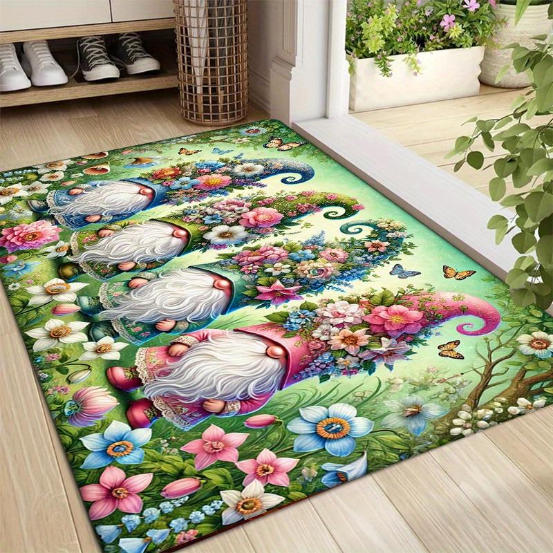 

Spring Gnome Mat Easter Themed Mat Flannel Soft Entryway Living Room Bedroom Bathroom Kitchen and Laundry Room Home Decor Rugs 40x60cm