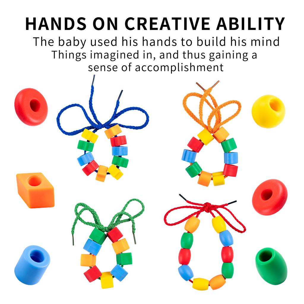 Brinquedos de quebra-cabeça artesanais com contas para crianças usam blocos de construção com contas para ensinar meninos e meninas a geometria inicial e pulseiras de formas