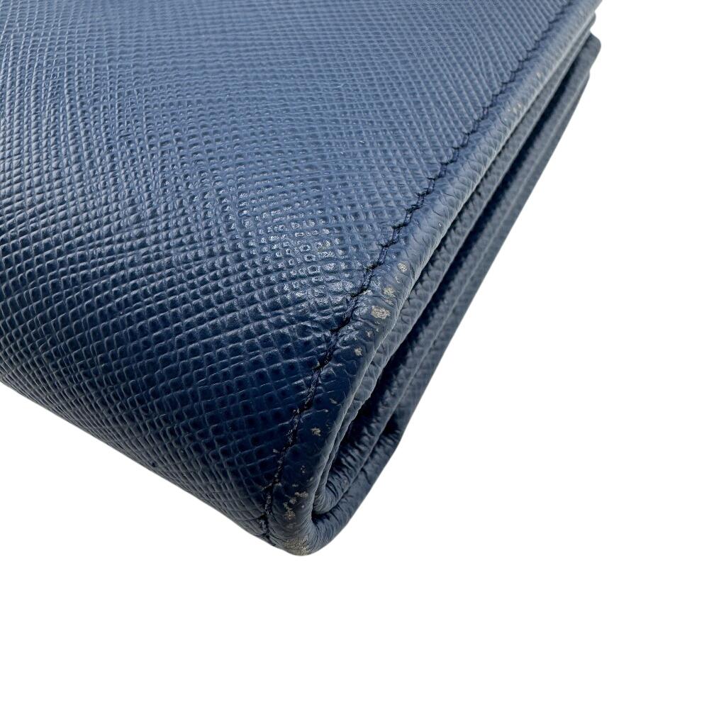 PRADA 1ML005 flap saffiano leather Bifold Wallet blue leather Women Used