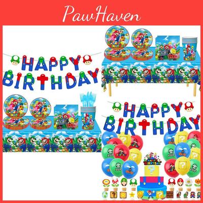 Super Mario Geburtstagsparty Geschirr Dekorationen Pappteller Tischdecke Set für Kinder Partyzubehör