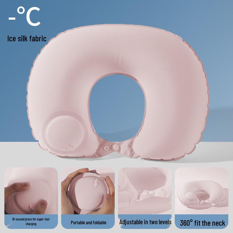 Pressing Inflatable U-Shaped Travel Pillow: Portable Airplane Headrest & Nap Neck Support