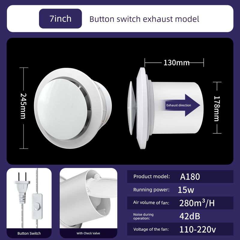 Exhaust Fan for Bathroom, Powerful Silent Household Wall-Mounted Window Duct Exhaust Fan, Toilet Exhaust Fan