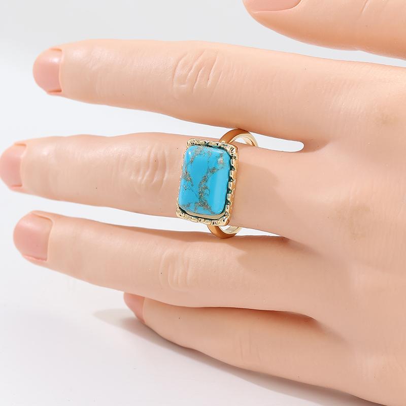 Anello da Donna Etnico Intarsiato Turchese Sintetico Colore Oro Vintage Geometria Uso Quotidiano Gioielli per Feste Regalo di Anniversario
