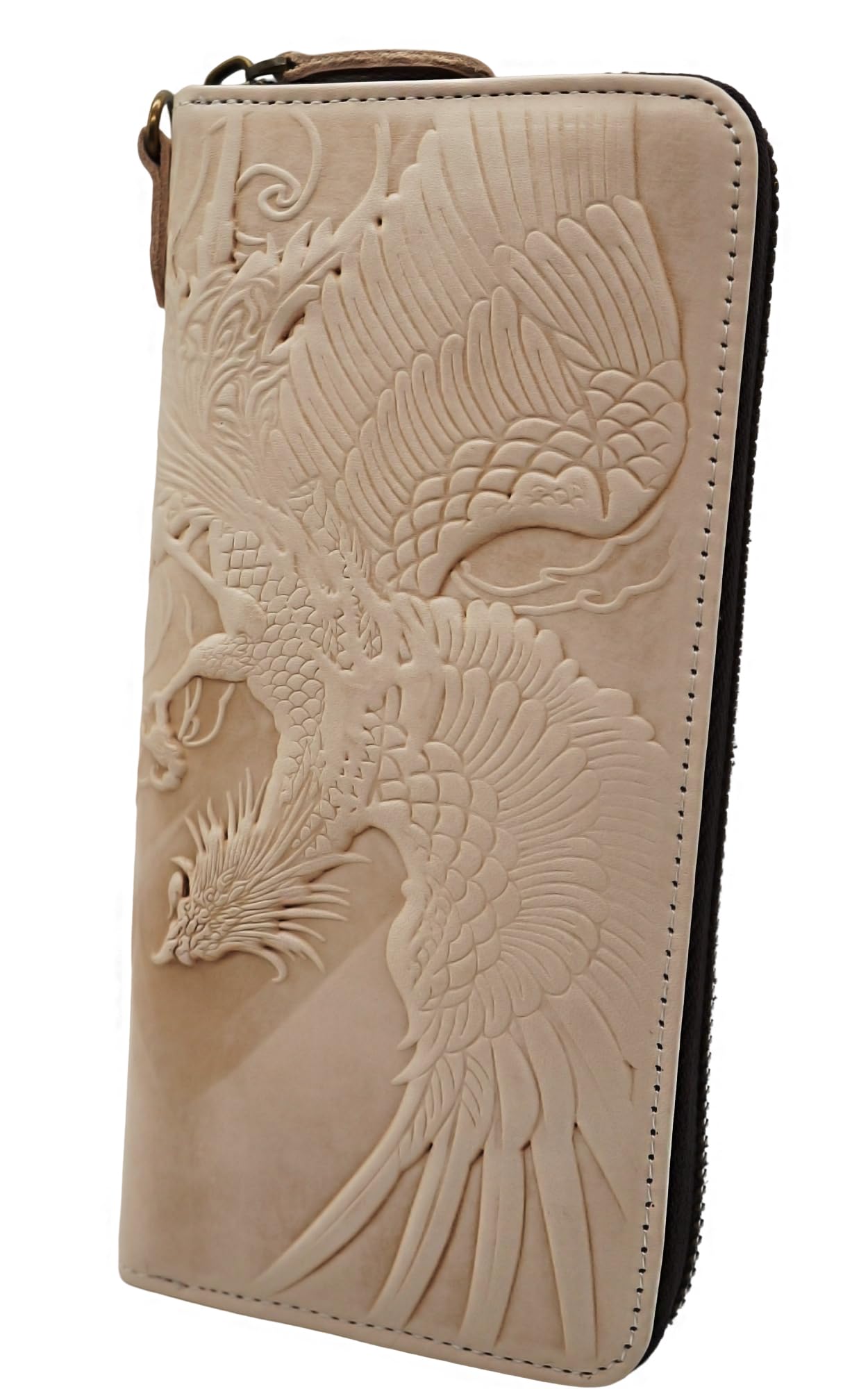 

Beige1 Phoenix Italian Leather Wallet for Men and Women, Genuine Cowhide Leather, Round Zipper, Coin Purse, Card Slots, Large Capacity, Lightweight,