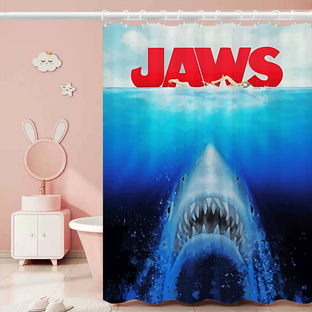 J-JAWS Movie 1pc Pattern Shower Curtain Plus Hooks Waterproof Machine Washable Polyester Fabric Abstract
