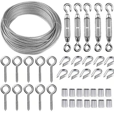 30-Meter Edelstahl-Seilaufhängeset, Drahtseilset, 2mm beschichtetes Edelstahlseil, mit M5 Seilspanner und Ringhaken