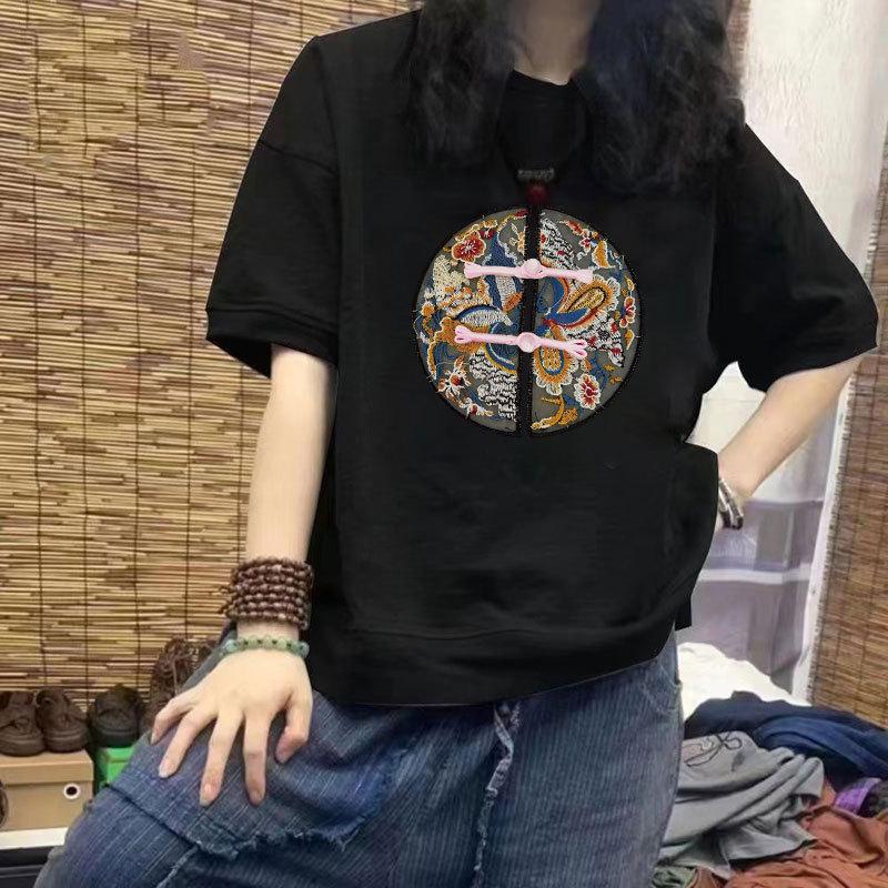 100% Cotton Women's Casual Loose-Fit Short Sleeve T-Shirt with Trendy Plus Size Print