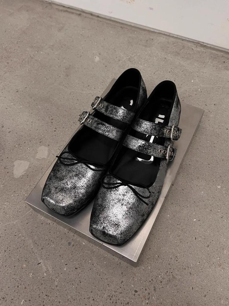 Schafsleder-Version~ retro poliertes Wort mit Leder-Ballerinas Damenkopf Mary Jane Einzelschuhe flachsohlige kleine Lederschuhe