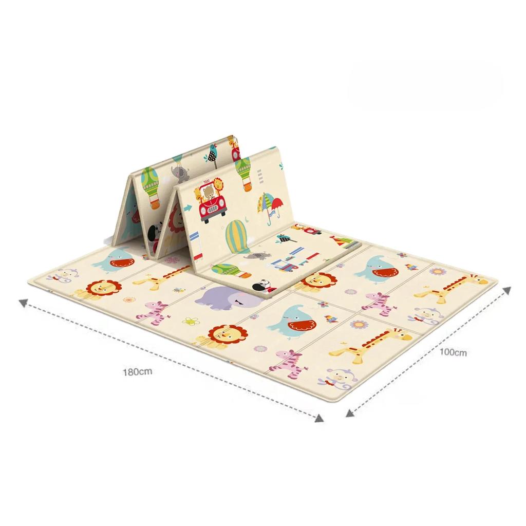 Double Sided Foldable Children's Play Mat Waterproof Non Slip Cartoon Pattern Crawling Mat Indoor Activity Foam Flooring