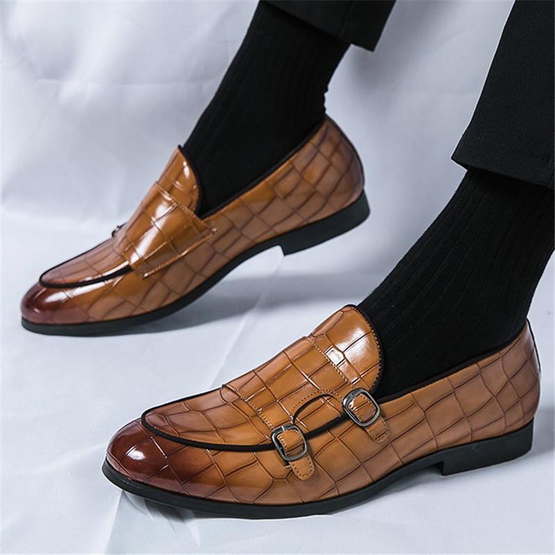 Britain Men Pointed Double buckle monk strap Flats Leather Shoes Casual Loafers Formal Dress Footwear Sapatos Tenis Masculino