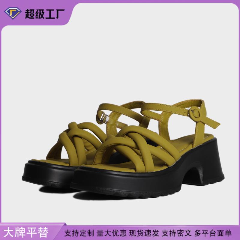 2025 New Strap Cross Korean Version Comfortable Thick Heel Sandals Women's Platform Versatile Autumn and Summer Trend Outer Sandals Women