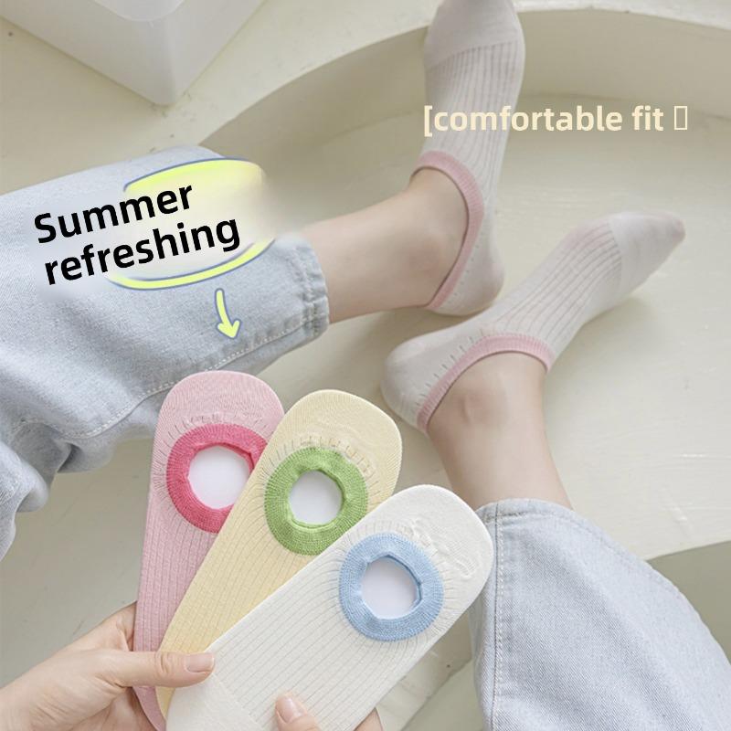 5 Pairs of Pure Cotton Boneless Sweat Absorbing Silicone Anti Slip Shallow Mouth Invisible Boat Socks for Women In Summer