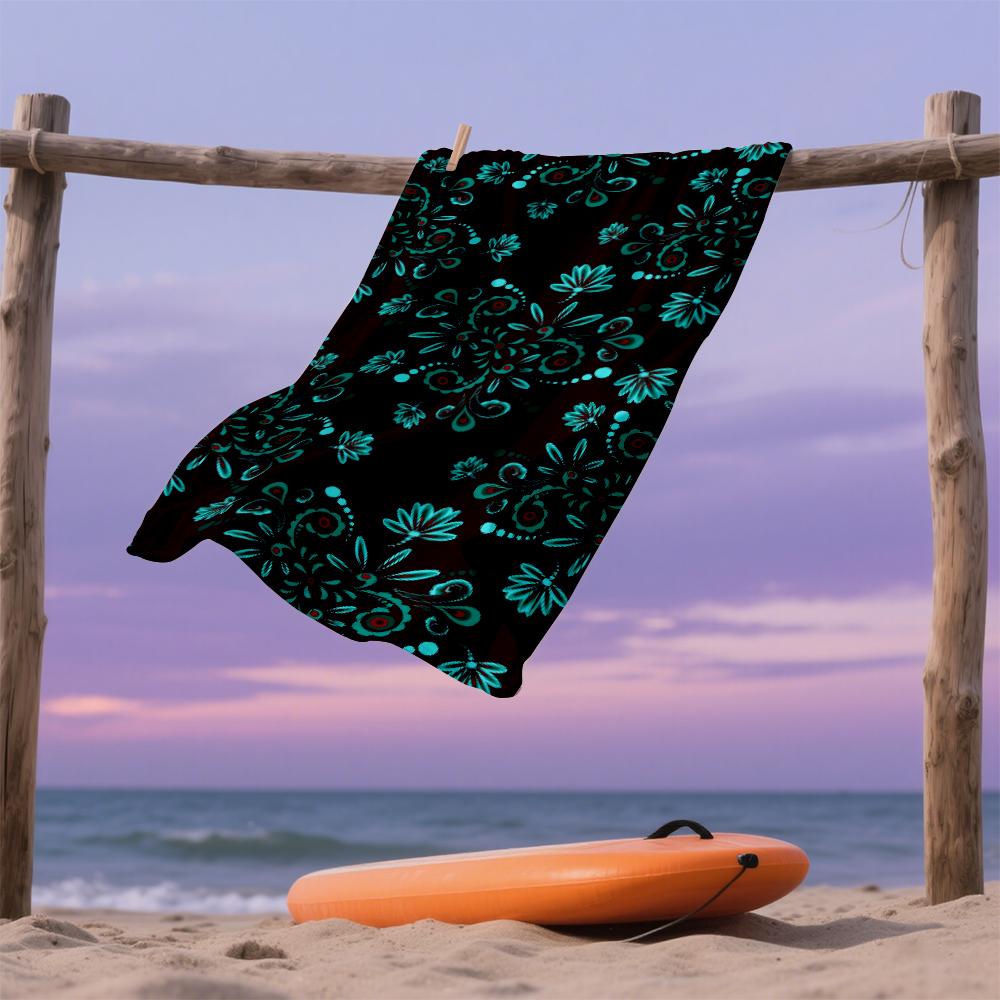 Teal Dark Floral Compact Travel Beach Towel Super Absorbent Sand Resistant, Microfiber for Swimming Camping Yoga