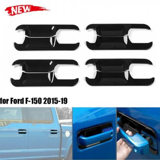 8pcs Car Exterior Door Handle Bowl Trim Cover Decor for Ford F-150 2015-20 Black