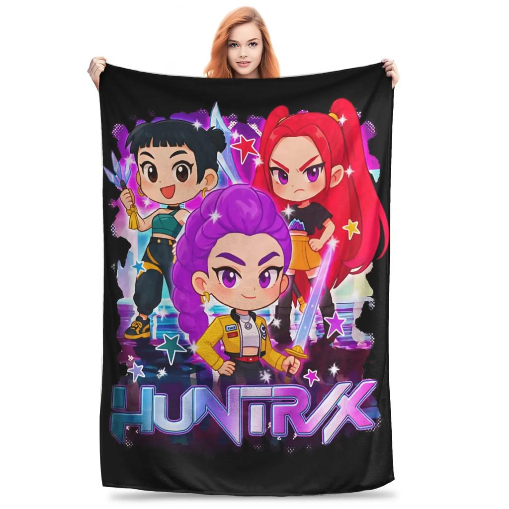 Kpop Loveci na démony Huntrix Plyšová deka Studenti Flanelová přehozová deka na pohovku Křeslo Pohovku Postel Super Teplá Kvalitní přehoz