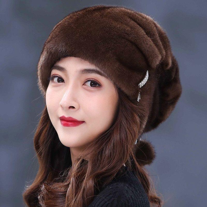 

Норковая шапка женская зимняя для среднего и пожилого возраста из цельного норкового меха с защитой ушей, зимняя модная, норковая теплая меховая шапка для мамы one size