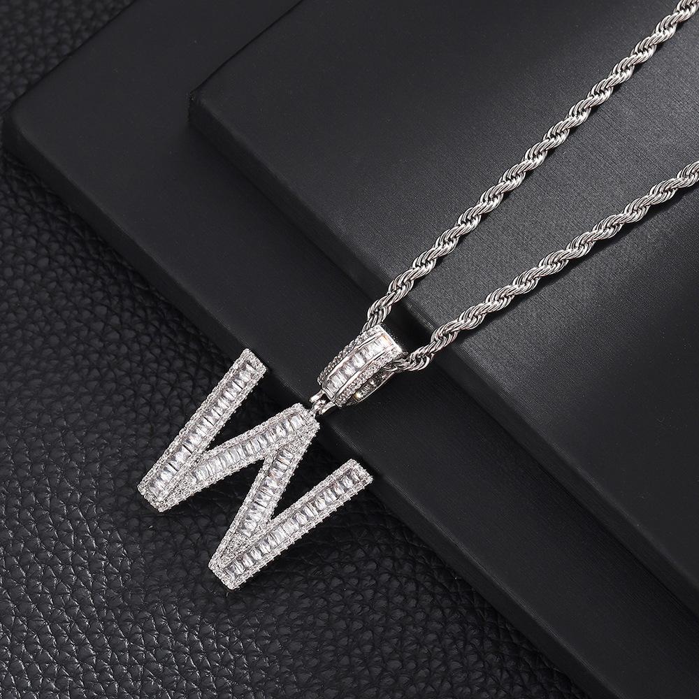 Hip Hop Letter Pendant Zircon Necklace Popular Instagram Personalized Accessory Niche Design Men's and Women's Pendant Necklace
