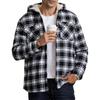 Men's Quilted Lined Button Down Plaid Shirt Add Velvet To Keep Warm Jacket With Hood