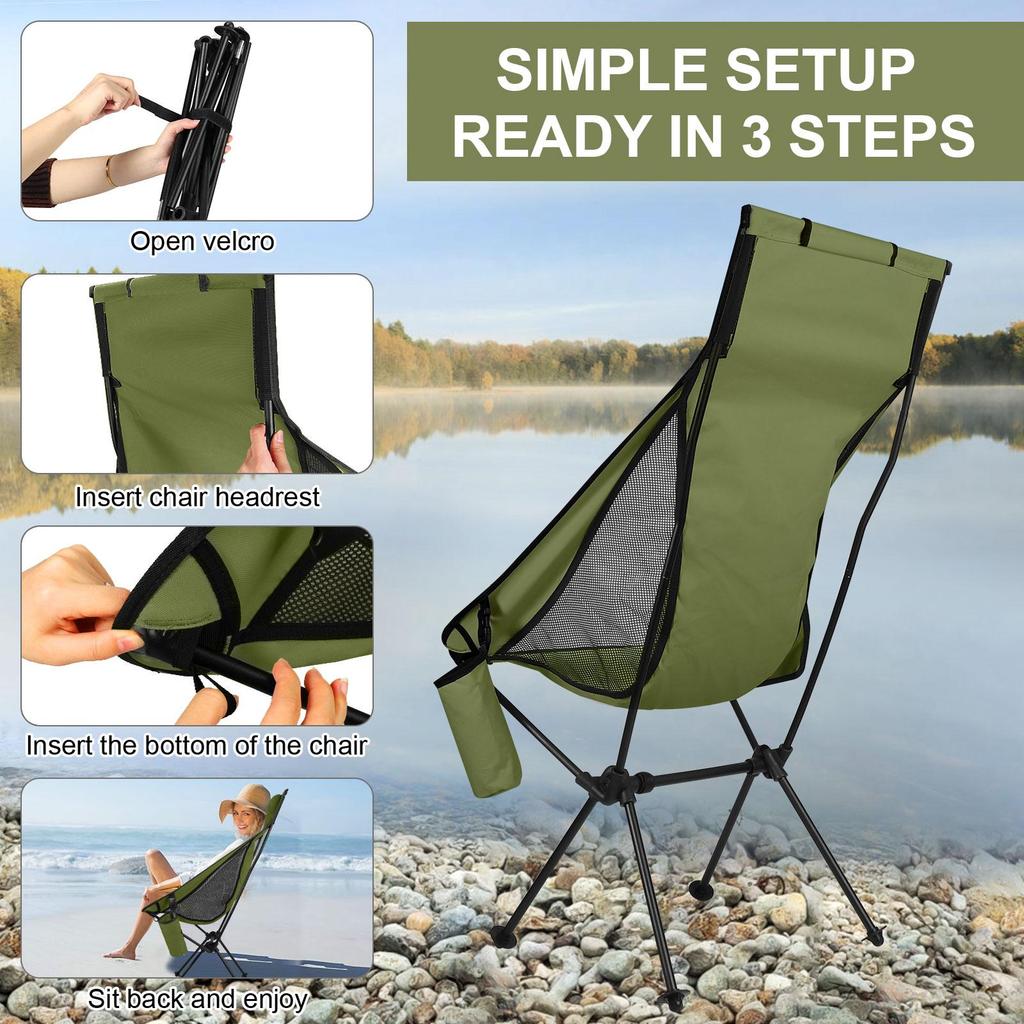 Camping Backpacking Chair, Lightweight Portable Folding Chair with Carry Bag, High-Back Outdoor Chair for Travel, Camping, Hiking, Fishing, Picnic