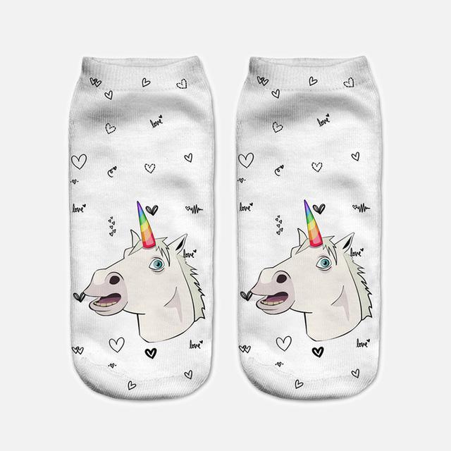 Harajuku 3D Print Unicorn Women Kawaii Ankle Licorne Chaussette Femme Calcetines Mujer Cute Art Socks Unisex