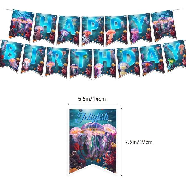 Jellyfish Birthday Party Decorations Jellyfish Party Supplies Includes Under the Sea Jellyfish Birthday Banner Cake Topper Cupcake Toppers Balloons
