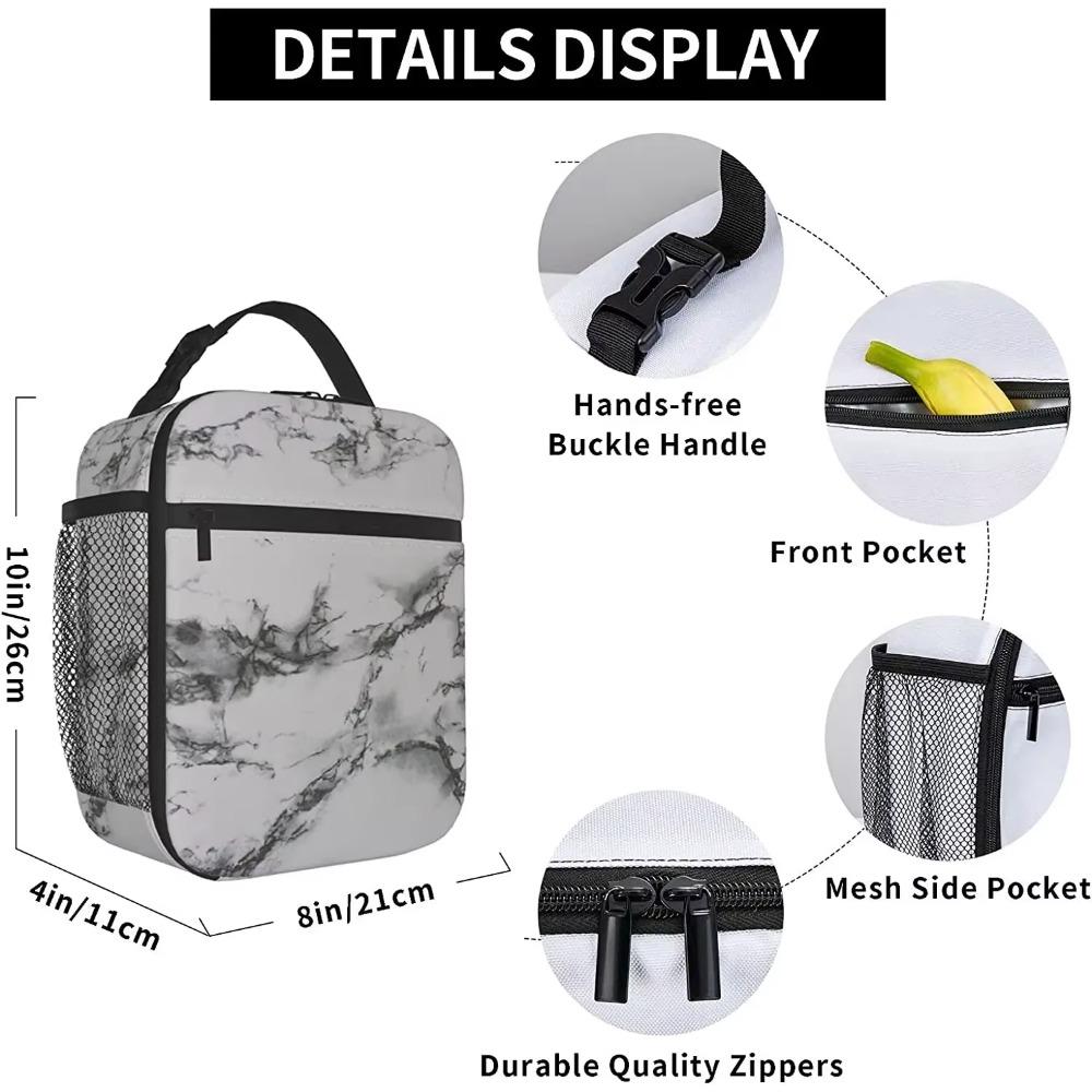 Lunch Box Insulated Lunch Bag for Women Men White Marble Black Texture Reusable Cooler Tote Bags for Work Picnic Outdoor