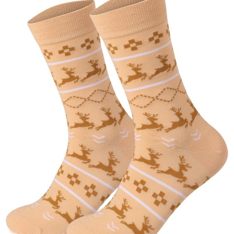 Men's Autumn and Winter New Christmas Elk Christmas Tree Snowflake Wavy Ethnic Wind Warm Sweat Absorbing Deodorant Socks