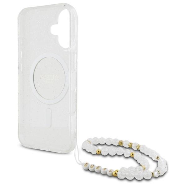Guess Guhmp16Mhgcrelst Iphone 16 Plus6.7 Przeźroczysty/Transparent Hardcase Iml Glitter With Pearl Strap Magsafe