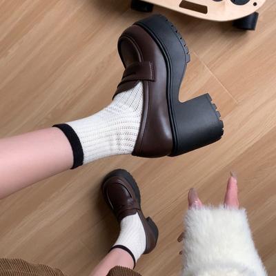 French Retro Mary Jane Loafers British Style Small Leather Shoes Women'S Spring Thick Soles Increase One Pedal