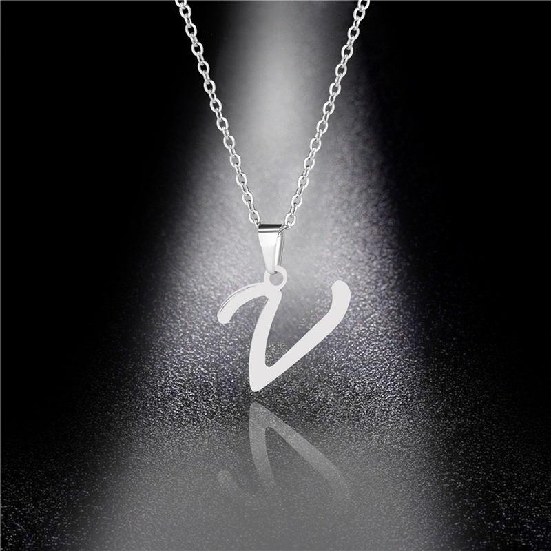 

Ожерелье из нержавеющей стали, простая цепочка на ключицы, женское ожерелье с 26 английскими буквами V