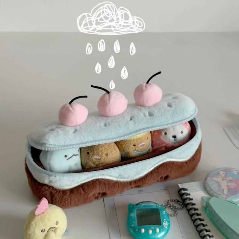 Cartoon Cherry Cake Pencil Case - Korean Style, Large Capacity, Multi-use for Female Students