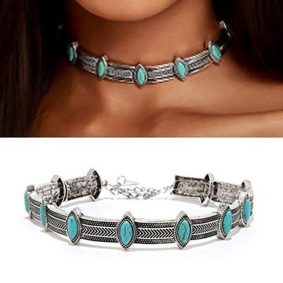 Vintage Style Women Faux Turquoise Collar Choker Bohemian Statement Necklace