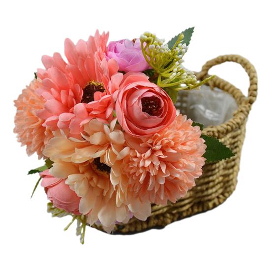 Künstlicher Chrysanthemen-Kugelblumen-Strauß Gemischte Kunstseiden-Hortensienblumen mit Chrysanthemen-Pfingstrosen für Brautstrauß Hochzeitsfeier Floristik