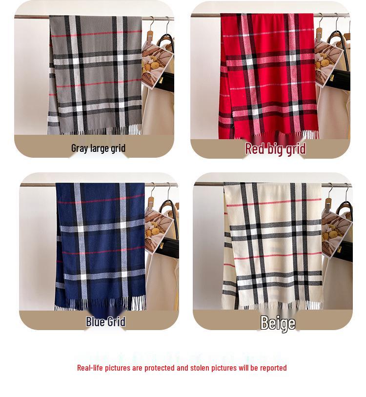 2024 Trendy Unisex Plaid Cashmere-Feel Tassel Shawl Snood Scarf for Autumn/Winter