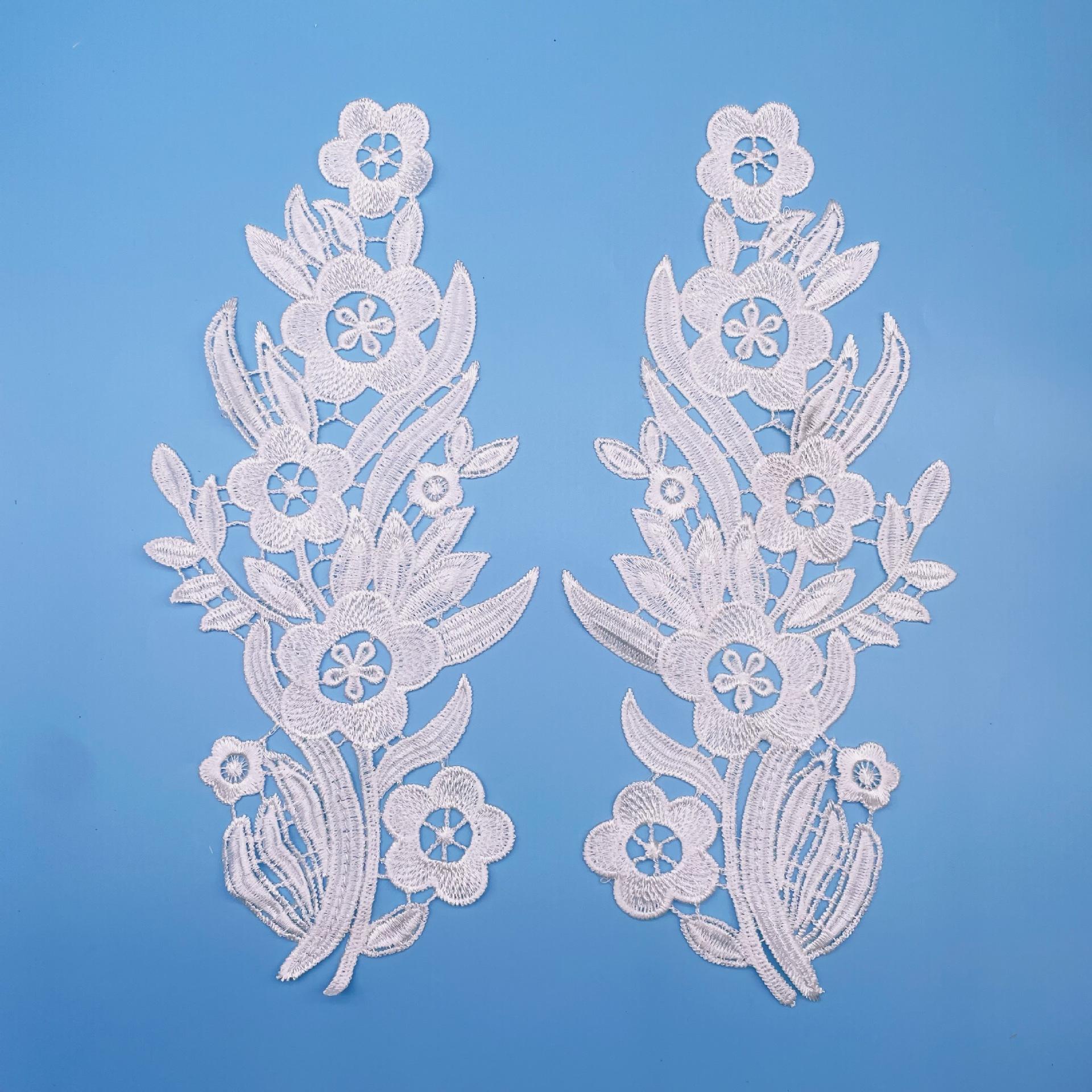 

Парные цветы Детская одежда Водорастворимое кружево Цветочное танцевальное платье Свадебное платье Свадебная обувь Аксессуары для одежды Полая вышивка Аппликация 29*15cm