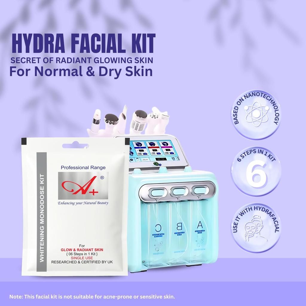 A+ Hydra Facial Brightening Monodosis Kit | 6-Staps Gezichtsbehandeling voor Diepe Hydratatie & Directe Glans | Verrijkt met Aloë Vera, Kamille & Rozenextracten voor