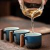 Wood Handle Tea Cup 60ml Water Cup Handmade Retro Ceramics Coffee Mug  Office
